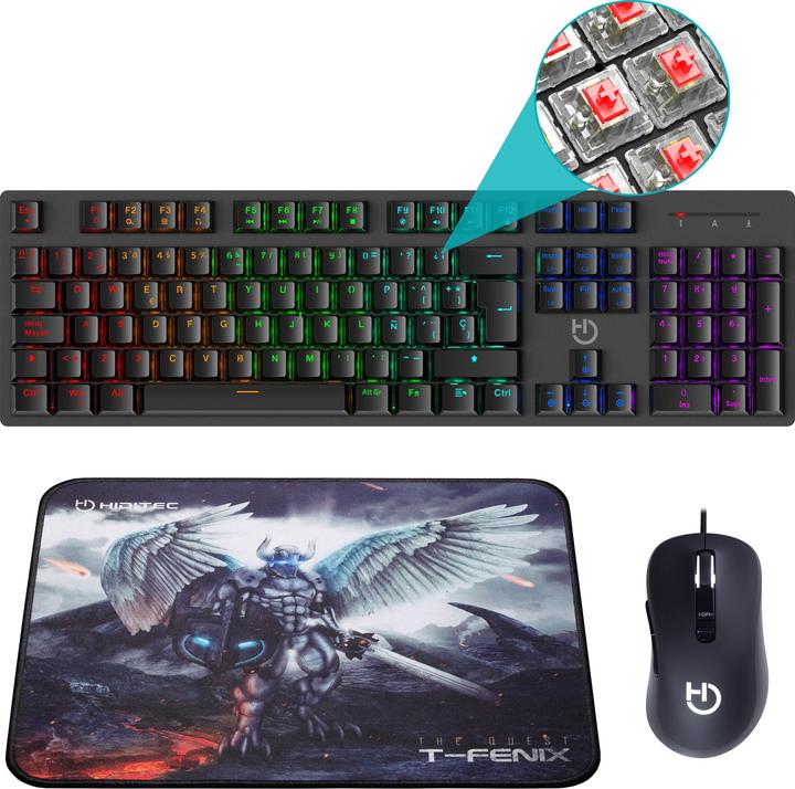 Actual product image Hiditec Pack Teclado Gaming Gk400 Raton Blitz Alfombrilla T-Fenix M (DE, Cable)