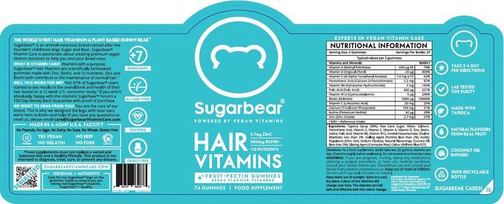 Valeurs nutritives et ingrédients Sugarbear Gommes aux vitamines pour les cheveux (3 pièce(s), Gummies, 450 g)