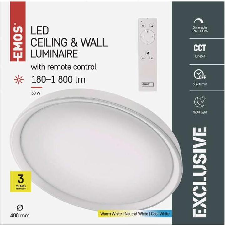 Immagine prodotto Emos Plafoniera LED, rotonda, 30W, dimmerabile, bianco caldo/neutro/freddo (1800 lm)