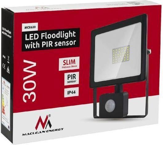 Actual product image Maclean MCE630 NW LED spotlight with motion sensor, slim 30 W, 2400 lm, neutral white (4000 K), IP44, MCE63 (2400 lm, IP44)