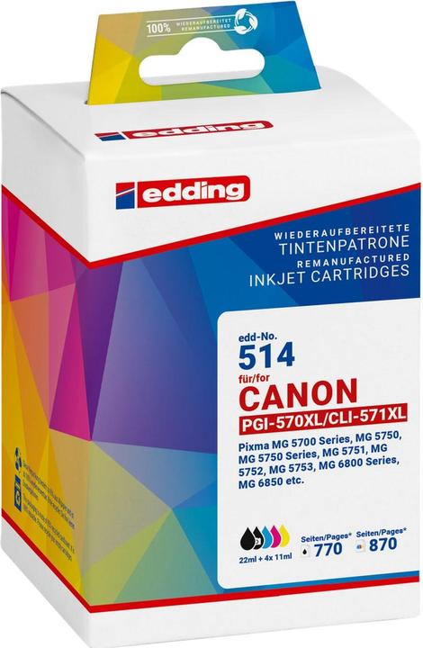 Edding EDD-514 schwarz, cyan, magenta, gelb Druckerpatronen kompatibel zu Canon PGI-570XL/CLI-571XL (BK, C, M, Y)