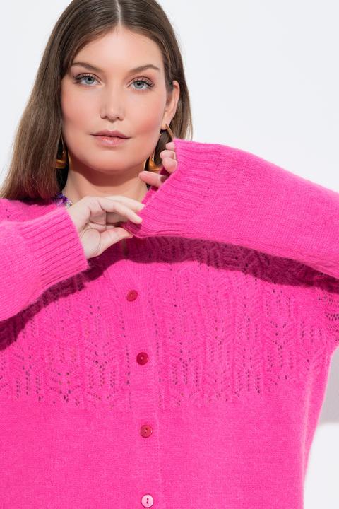 Produktbild Ulla Popken Strickjacke, Ajourmuster, Rundhals, Langarm (54)