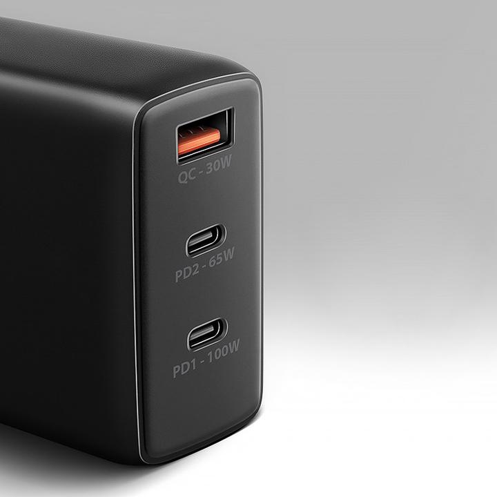 Actual product image Axagon ACU-DPQ100, GaN nabíječka do sítě, 3x port (USB-A + dual USB-C), PD3.0/PPS/QC4+/Apple (100 W)