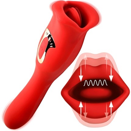 Image du produit XR Brands Lickgasm Baiser + Vibromasseur Baiser Double Face - Rouge