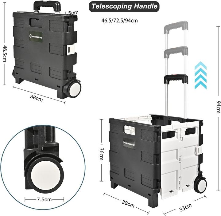 Produktbild Northern Stone Klappbarer Einkaufstrolley mit Teleskopgriff, 35L