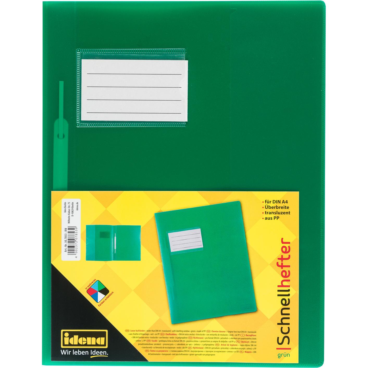 Thumbnail - Idena, Mappe, Schnellhefter f. A4 PP transluzent grün (A4, 1 x)