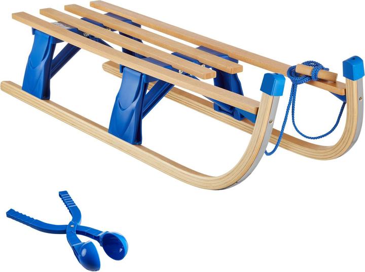 tectake Folding wooden sled Jeffrey with pull rope, snowball tongs