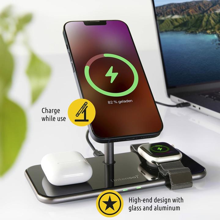 Produktbild Intenso 3in1 Magnetic Wireless Charger MB13 schwarz (15 W)