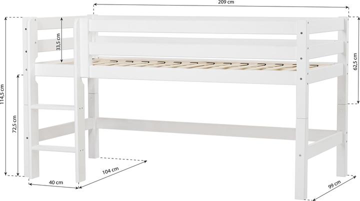 Image du produit Hoppekids ECO Luxury Lit mi-hauteur 90x200cm, Sommier à lattes flexible, Blanc (90 x 200 cm)