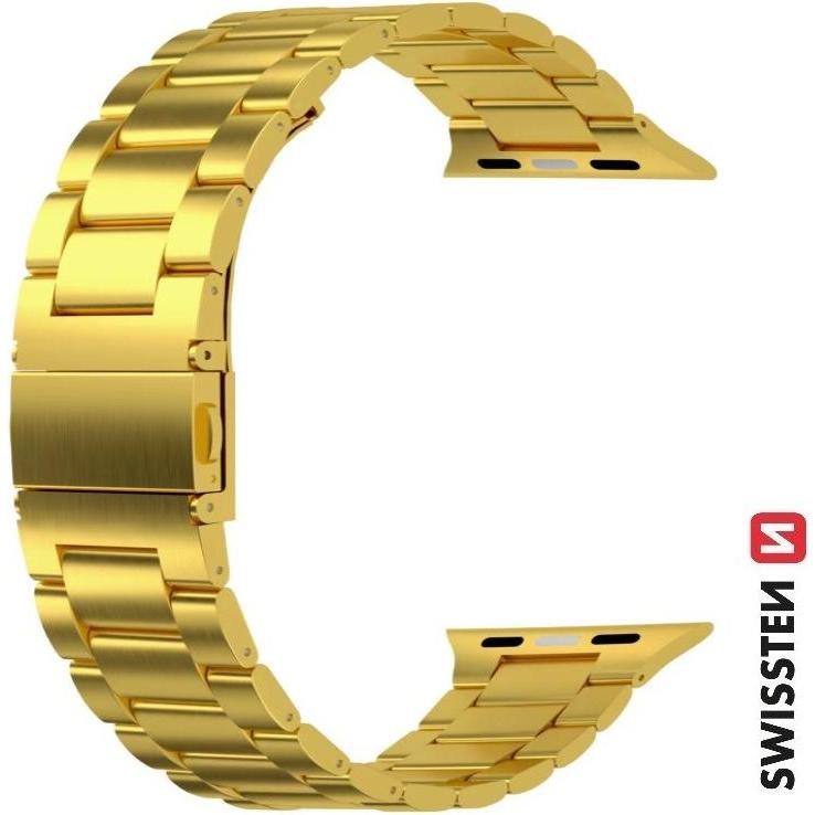 Swissten Metal Band for Apple Watch 42/44/45/49 mm Gold (Edelstahl), Uhrenarmband, Gold