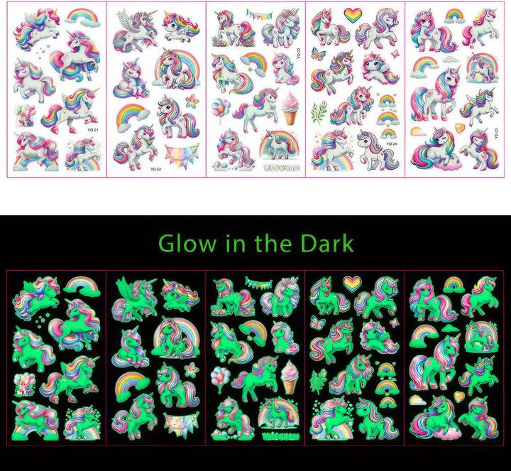 Nibib Glow in the Dark Tattoos Einhorn