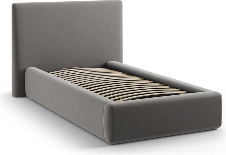 Actual product image Micadoni Velvet Storage Bed With Headboard, "Amy", Dark Grey, 220x130x95 Made in Europe (90 x 200 cm)