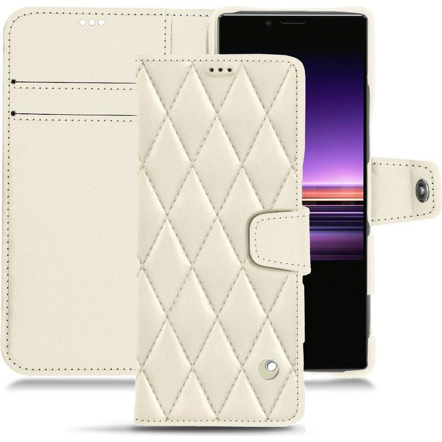 Noreve Lederschutzhülle Wallet (Sony Xperia 1), Smartphone Hülle, Weiss