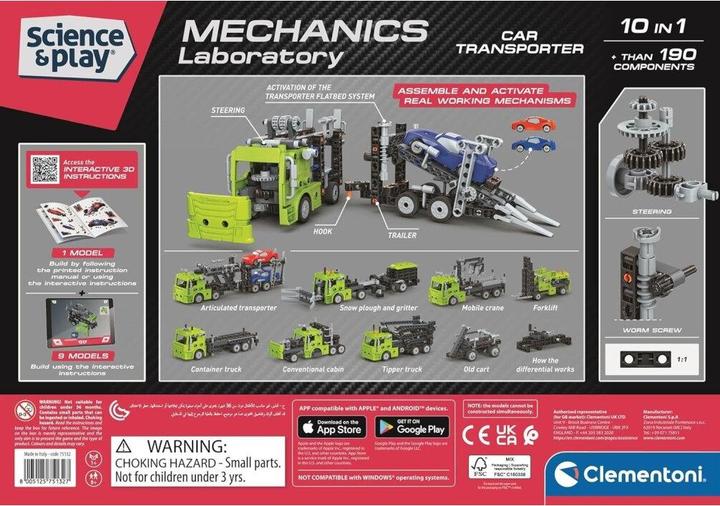 Actual product image Clementoni Mechanics Autotransporter 10 in 1 Baukasten