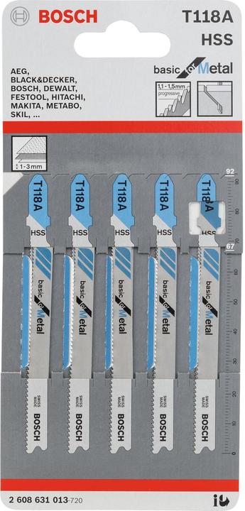 Productafbeelding Bosch Professional Zubehör Stichsägeblatt T 118 A Basic for Metal, 5er-Pack