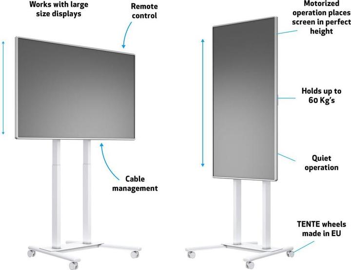 Image du produit Multibrackets Pied électr., -90", max 60 kg, blanc (60 kg, 37" - 90")