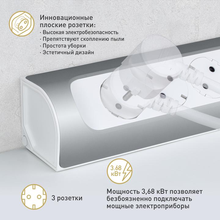 Image du produit Legrand Multiprise d'angle 3x prise, USB-A, USB-C, sans câble Ultra blanc/aluminium 694504 (3 x)