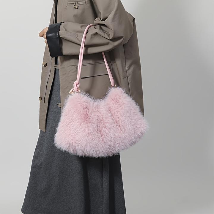 Only-Bags.Store Schicke Plüsch-Umhängetasche in Mondform - geräumig & weich, modische einfarbige Tote