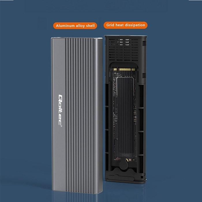 Actual product image Qoltec 52267 Enclosure | SSD M.2 drive | SATA | NGFF| USB-C | super speed | 2 TB | grey (M.2)