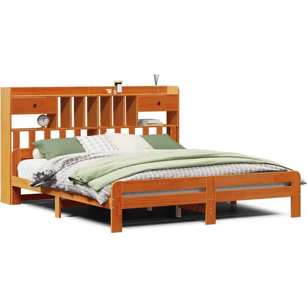 VidaXL, Bett, Massivholzbett Holzbett Bett Doppelbett Bettgestell Wachsbraun 180x200cm (180 x 200 cm)