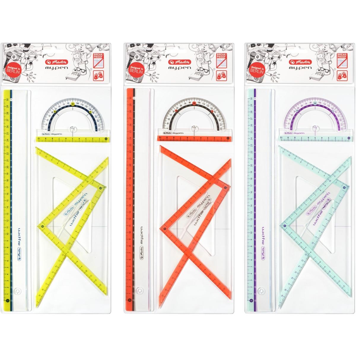 Herlitz, Righello, my.pen geometry set 4 pezzi (30 cm, Materiale sintetico)