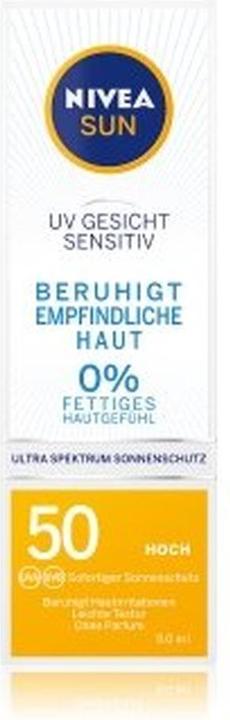 Actual product image NIVEA Sun, face cream, soothes irritation, SPF 50+, 50 ml (Suntan cream, SPF 50, 50 ml)
