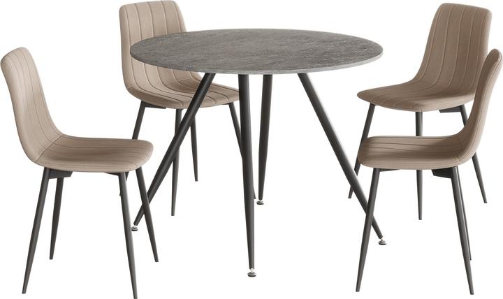 Actual product image En.Casa Essgruppe Fitjar 5-teilig Betonoptik / Hellbraun