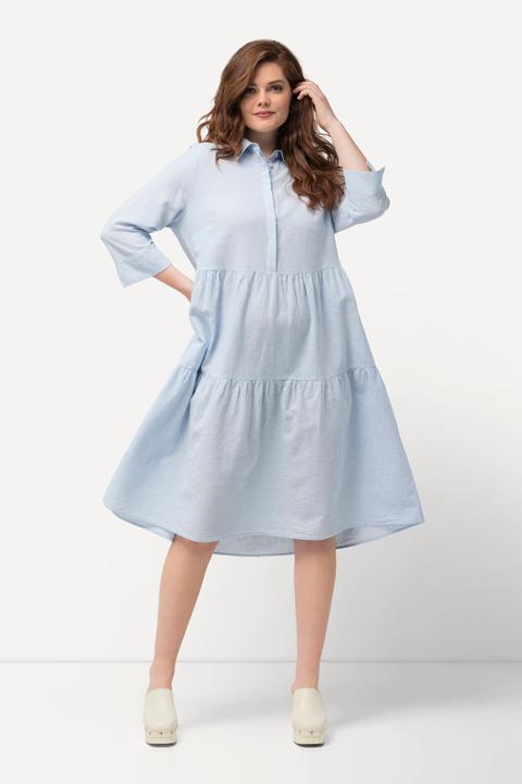 Image du produit Ulla Popken Robe chemisier en lin mélangé, col chemise et manches 3/4 (54)