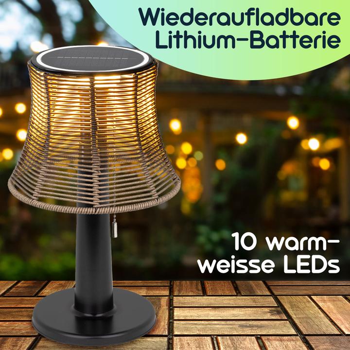Produktbild Childhome LED Solar Tischlampe mit Lampenschirm in Rattan-Optik, 21 x 33 cm