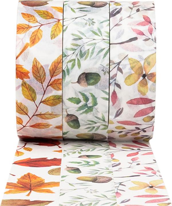 Colorations Washi tape foglie d'autunno 3 rotoli, 5 metri.