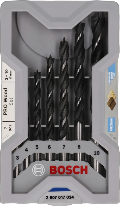 Actual product image Bosch Professional Zubehör PRO Wood twist drill set. 7 pcs. (8 mm, 10 mm, 4 mm, 3 mm, 5 mm, 6 mm, 7 mm)