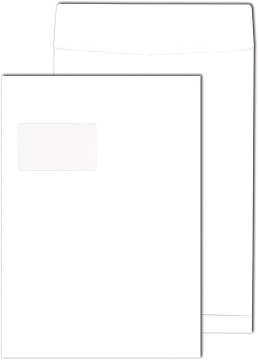 Mailmedia Faltentaschen DIN C4 mit Fenster weiss mit 4,0 cm Falte, 100 St. (1 x)
