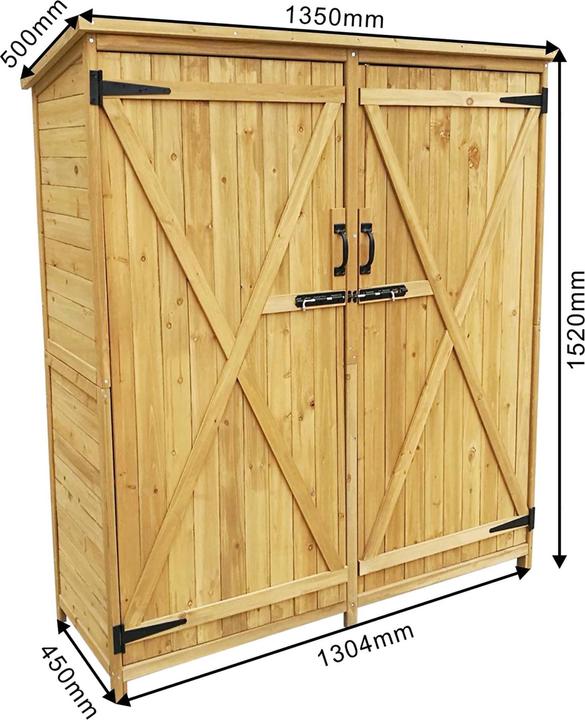 Produktbild Wiltec Gartenhaus 2 Flügel Tür 1350x500x1540mm Fichtenholz Gerätehaus Bitumen