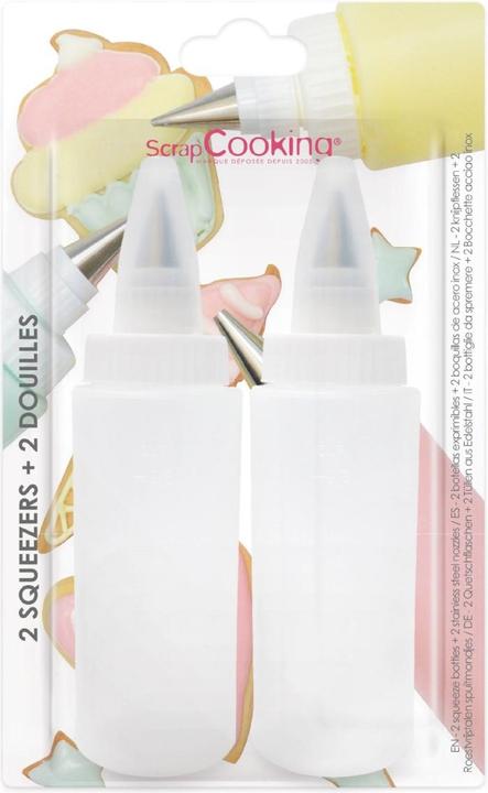 Actual product image ScrapCooking Set of 2 squeeze bottles with 2 piping nozzles for icing (Decorating bottle, 185 ml)