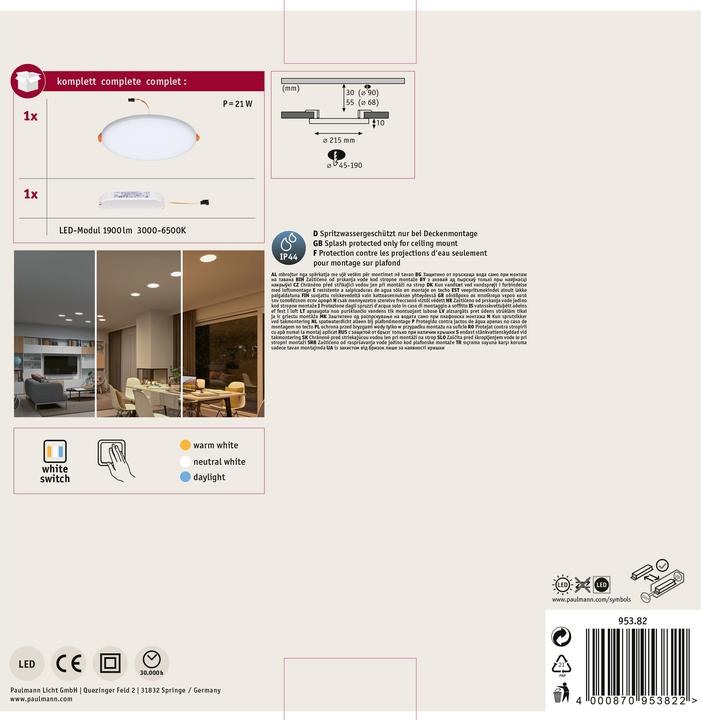 Produktbild Paulmann Einbaupanel Veluna VariFit (1500 lm)
