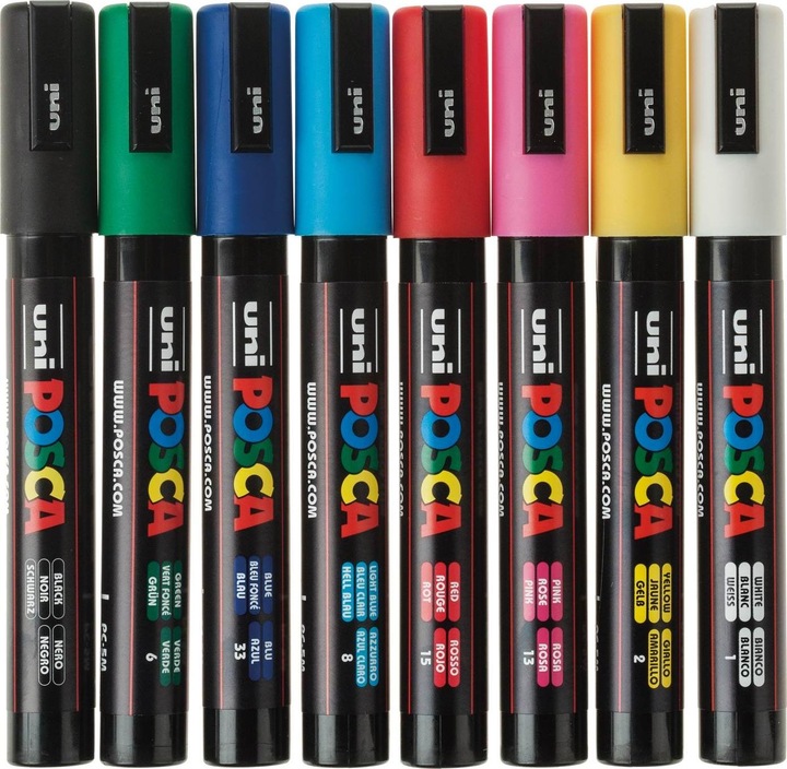 Immagine prodotto Posca Marchio PC-5M a punta tonda (Colori di base, 2.50 mm, 8 x)