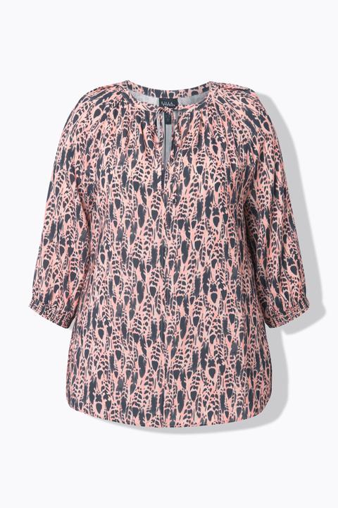 Immagine prodotto Ulla Popken Blusa con piume, scollo a tunica e maniche a 3/4 (54)