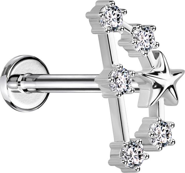 Immagine prodotto Star Piercing Micro Labret filo interno argento segno zodiacale Capricorno con cristalli (Ottone, Acciaio chirurgico 316L)