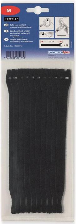 Produktbild HellermannTyton Schnellkabelbinder 200x12,5 Textil schw. (Kunststoffkabelbinder, 200 mm, 10 Stk.)