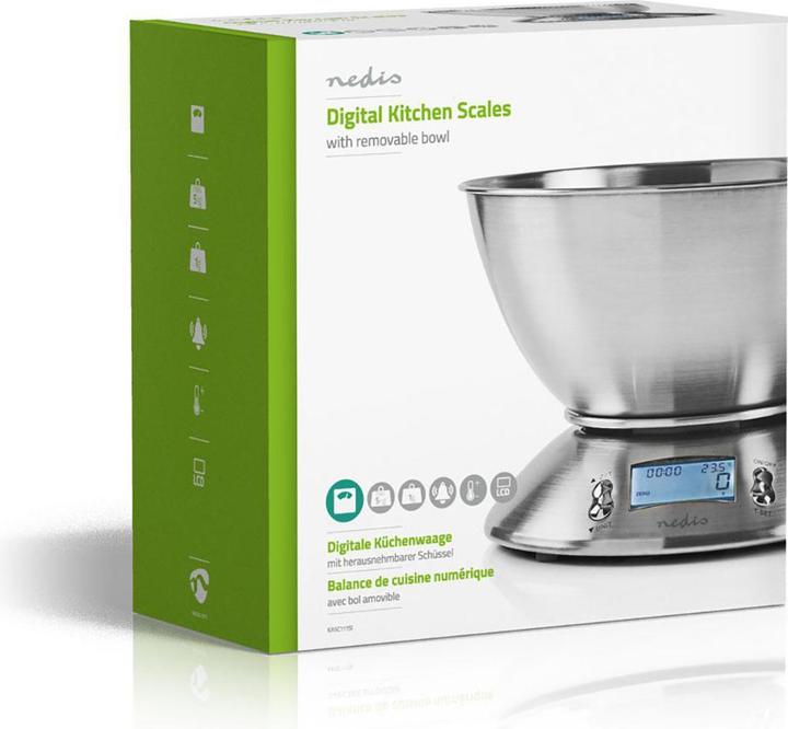 Immagine prodotto Nedis Bilancia da cucina digitale - LCD illuminato - Sensore di temperatura - Timer di allarme - Sc...