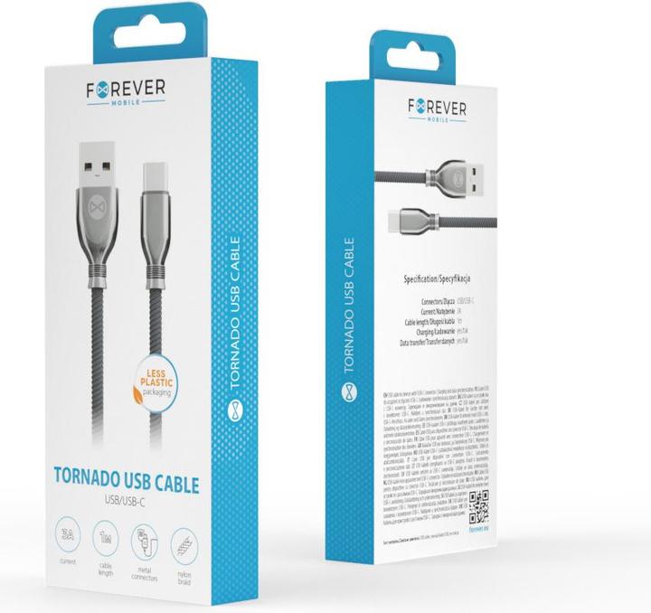 Actual product image Forever Tornado cable USB - USB-C 1,0 m 3A black (1 m, 60 W)