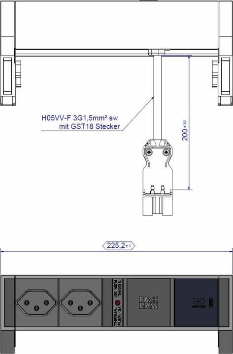 Produktbild Bachmann DESK2 ALU BLACK 2xCH T13 1xUSB C 30W 0,2m GST18 Schweiz (2x, Typ 13)