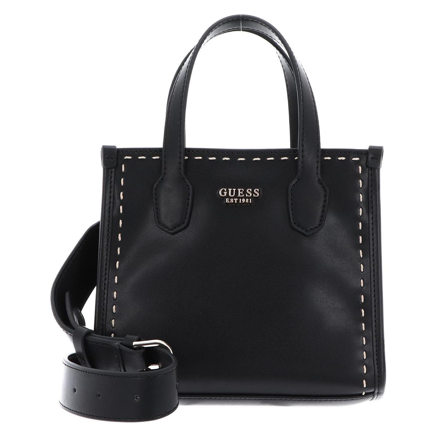 Guess, Damen, Handtasche, Silvana 2 Compartment Mini Tote, Schwarz, Beige
