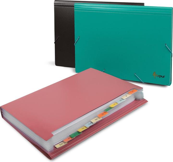 Produktbild Forpus File folder with erasers, A4, plastic, green, 12 compartments (A4, 1x)