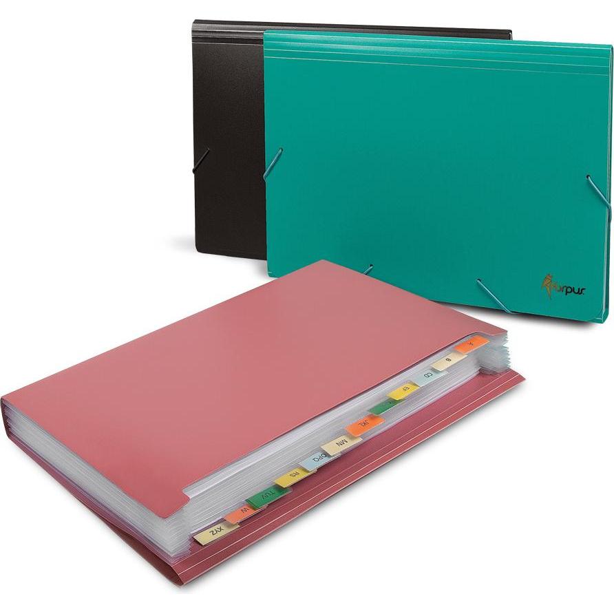 Forpus, Busta portadocumenti, Cartella con gommini, A4, plastica, nero, 12 scomparti 0816-024 (A4)