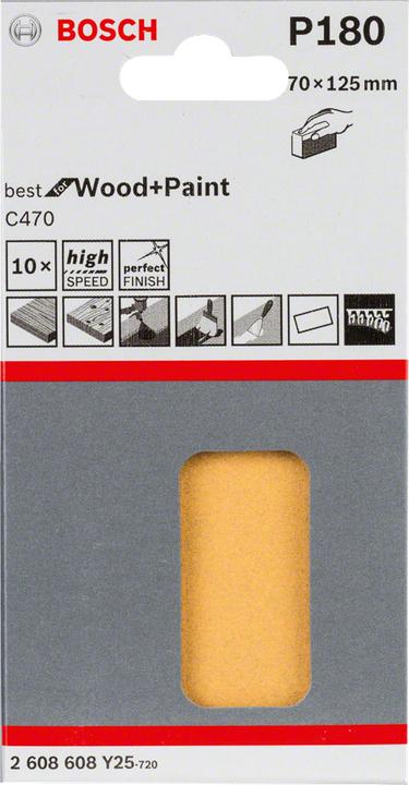Produktbild Bosch Professional Zubehör Schleifblatt C470, 70 x 125 mm, 180, ungelocht, 10er-Pack (180)