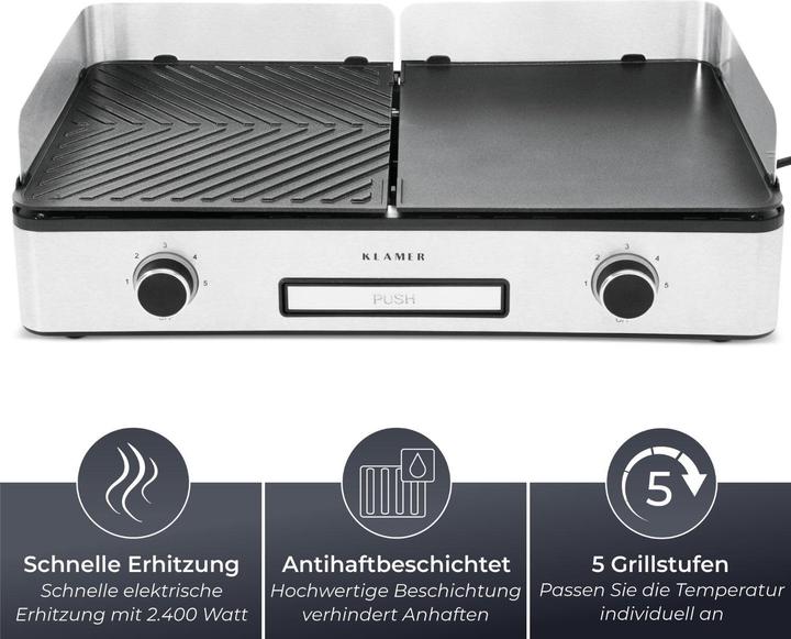 Produktbild KLAMER Elektrogrill, antihaftbeschichtete und abnehmbare Duo-Platten Tischgrill (2.40 kW)