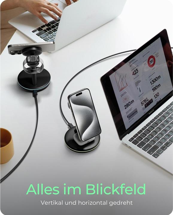 Produktbild Icy Box Ladestation induktiv/magnet. f. Smartphone/-watch/Inear-Kopfh?rer (15 W)