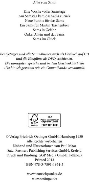 Actual product image Am Samstag kam das Sams zurück (German, Paul Maar, 1980)