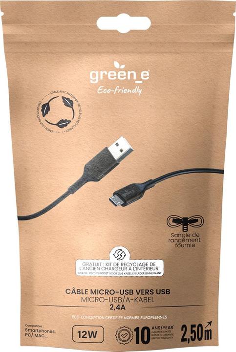Image du produit Green_e Câble Micro USB Noir 2.5m (2.50 m, USB 2.0, 12 W)